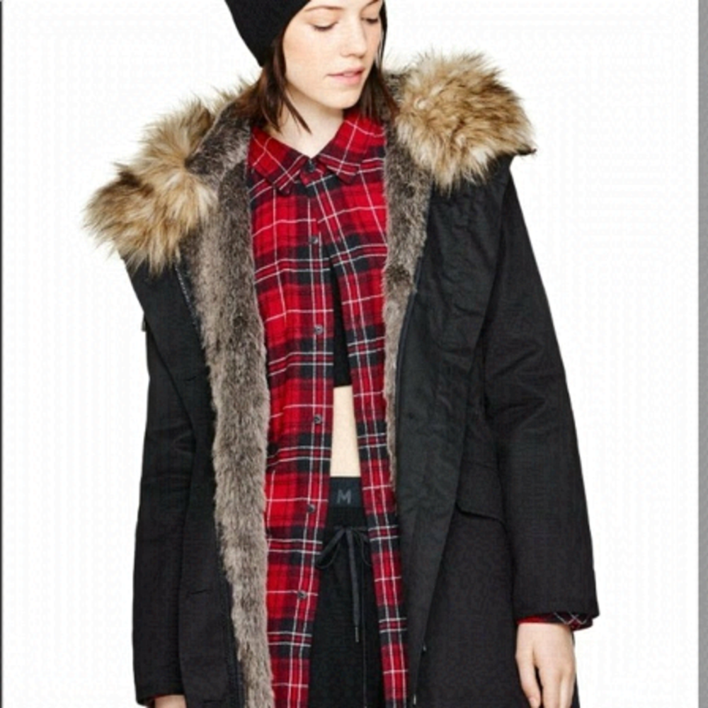 COMMUNITY Parka Aritzia Anion Faux Fur-lined Hooded Winter Coat Black